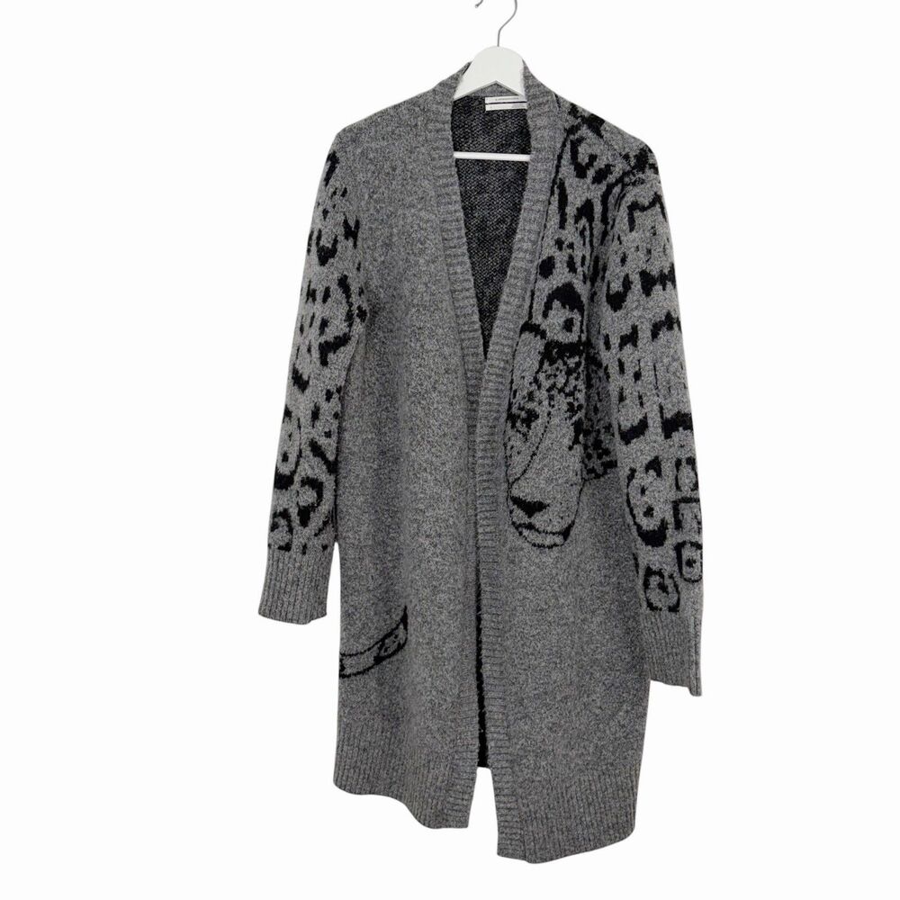 Anthropologie AVERIE LEOPARD XS Grey Black Open Cardigan Sweater Large - Picture 4 of 12